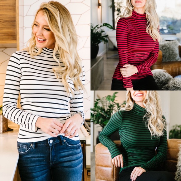 Layer Away Striped Turtleneck In Hunter Green - Picture 6 of 7